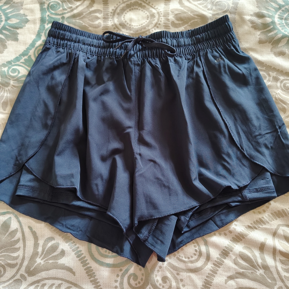Women's Navy Athletic Layered Running Shorts with Drawstring Waist